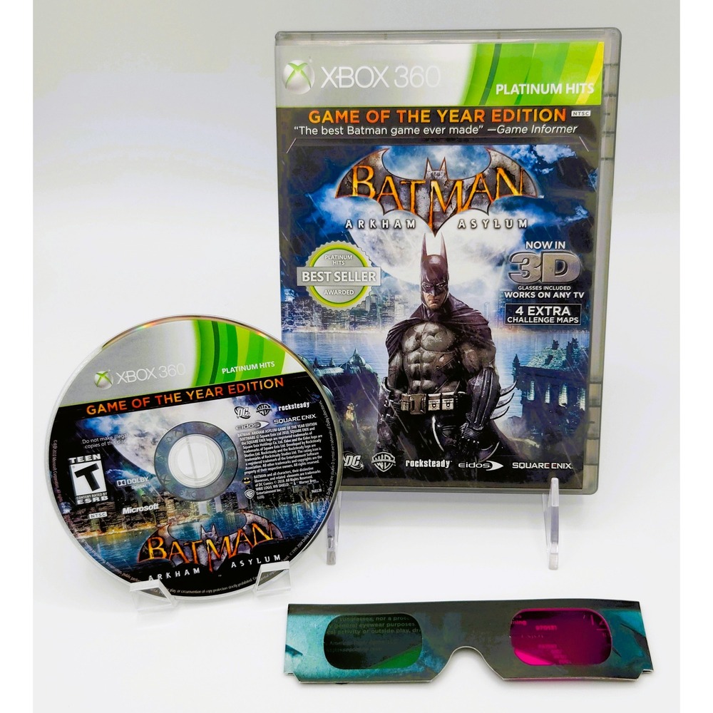 Batman Arkham Asylum - Game of the Year - Platinum Hits - Xbox 360 - 3D Glasses